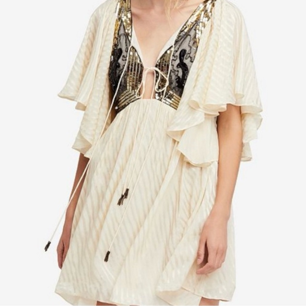 Free People Cream and Black Mini Dress
